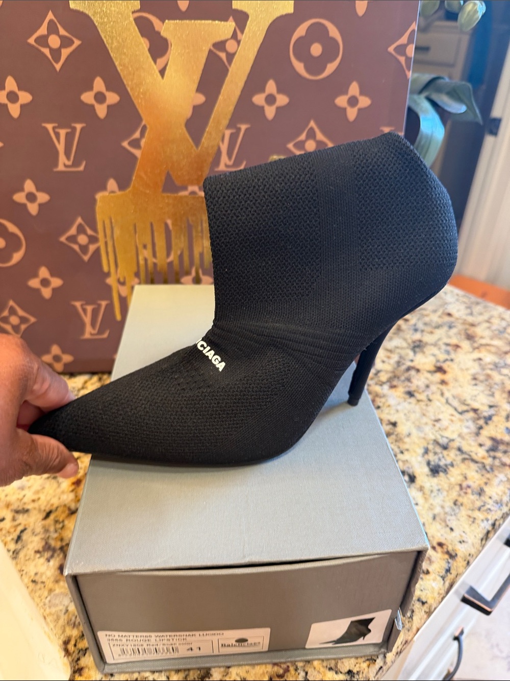 Balenciaga Black Stretch-Knit Pointed Stiletto Bootie